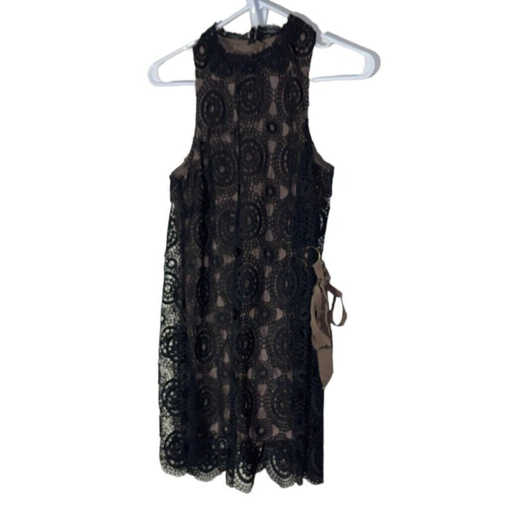 Free People Selma Crochet Lace Mini Dress Size 0 Black Brown Sleeveless